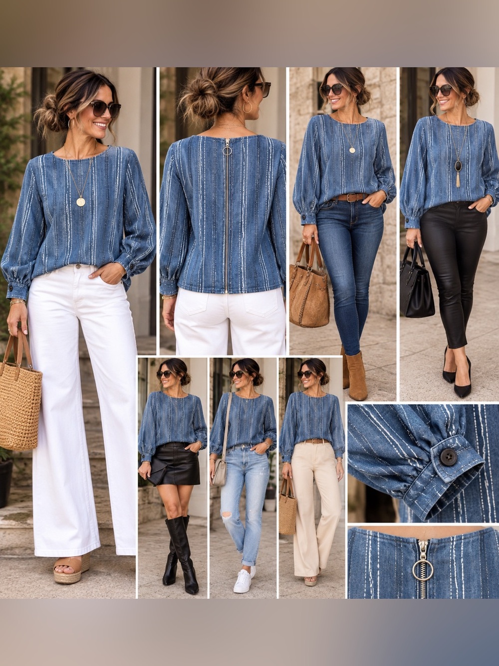 cloth & stone Blue Striped Long-Sleeve Blouse